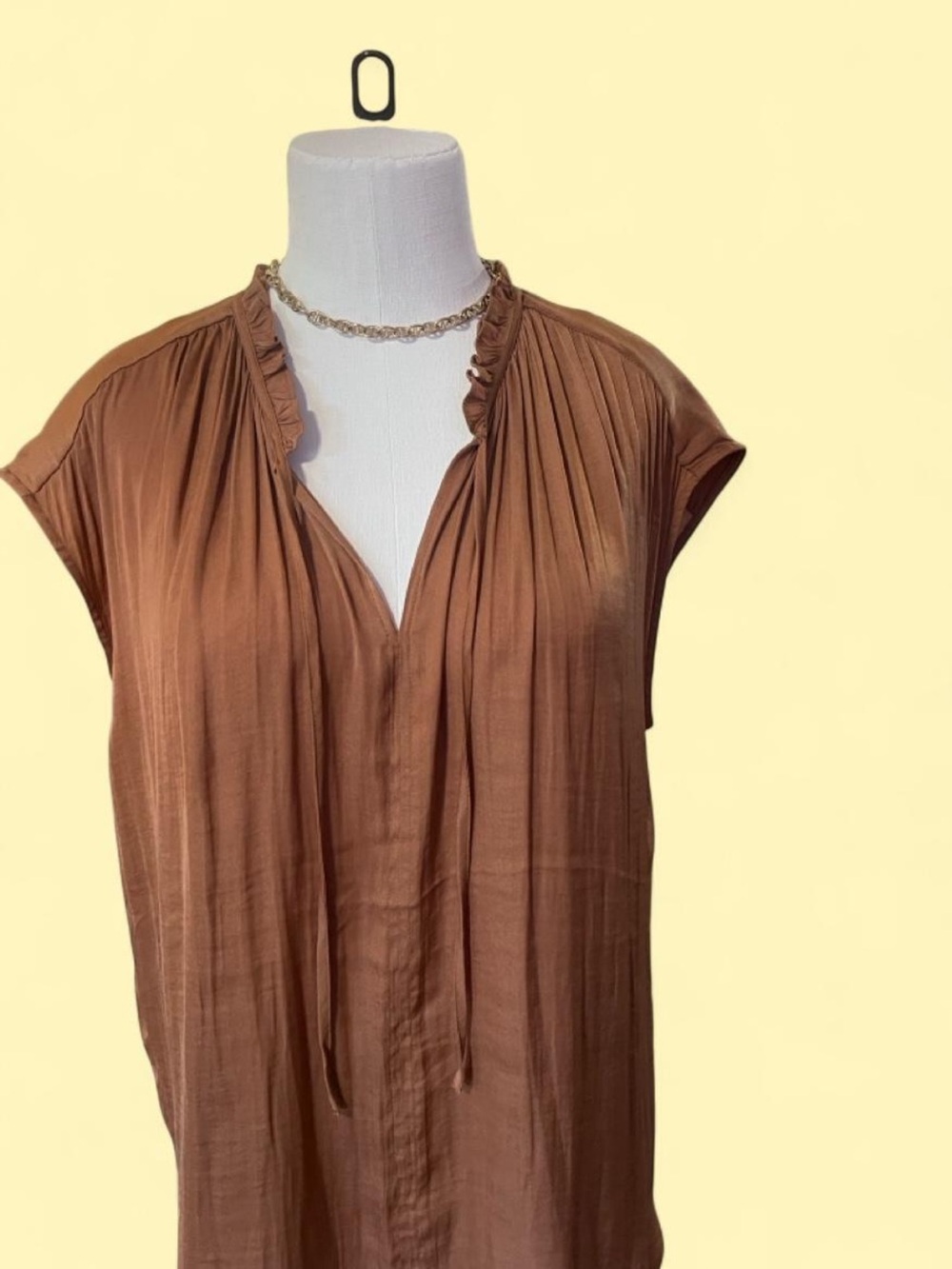 RACHEL Rachel Roy Brown Tie-Neck Cap Sleeve Tunic
